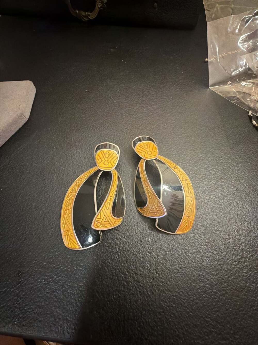 Berebi Vintage Modernist Enamel Geometric Statement Earrings
